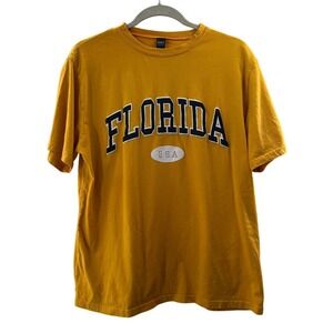 Florida USA Graphic Yellow T-Shirt By Dazy Medium Tee Casual Summer Unisex Gold
